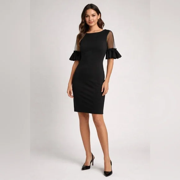EUC Lulu's Black Sheer Ruffle-Sleeve Bodycon Dress Size S - Picture 1 of 12